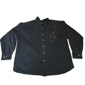 LA Loving Black Denim Button Up Painted Gold Long Sleeve Size XL 100% Cotton VTG